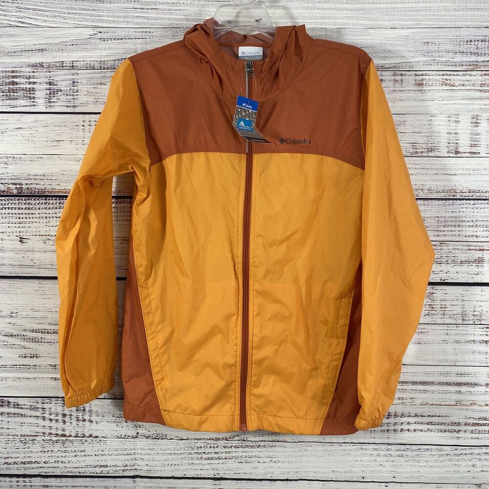 Columbia Girls Zip Front Waterproof Hooded Windbreaker Jacket Sz L Orange New